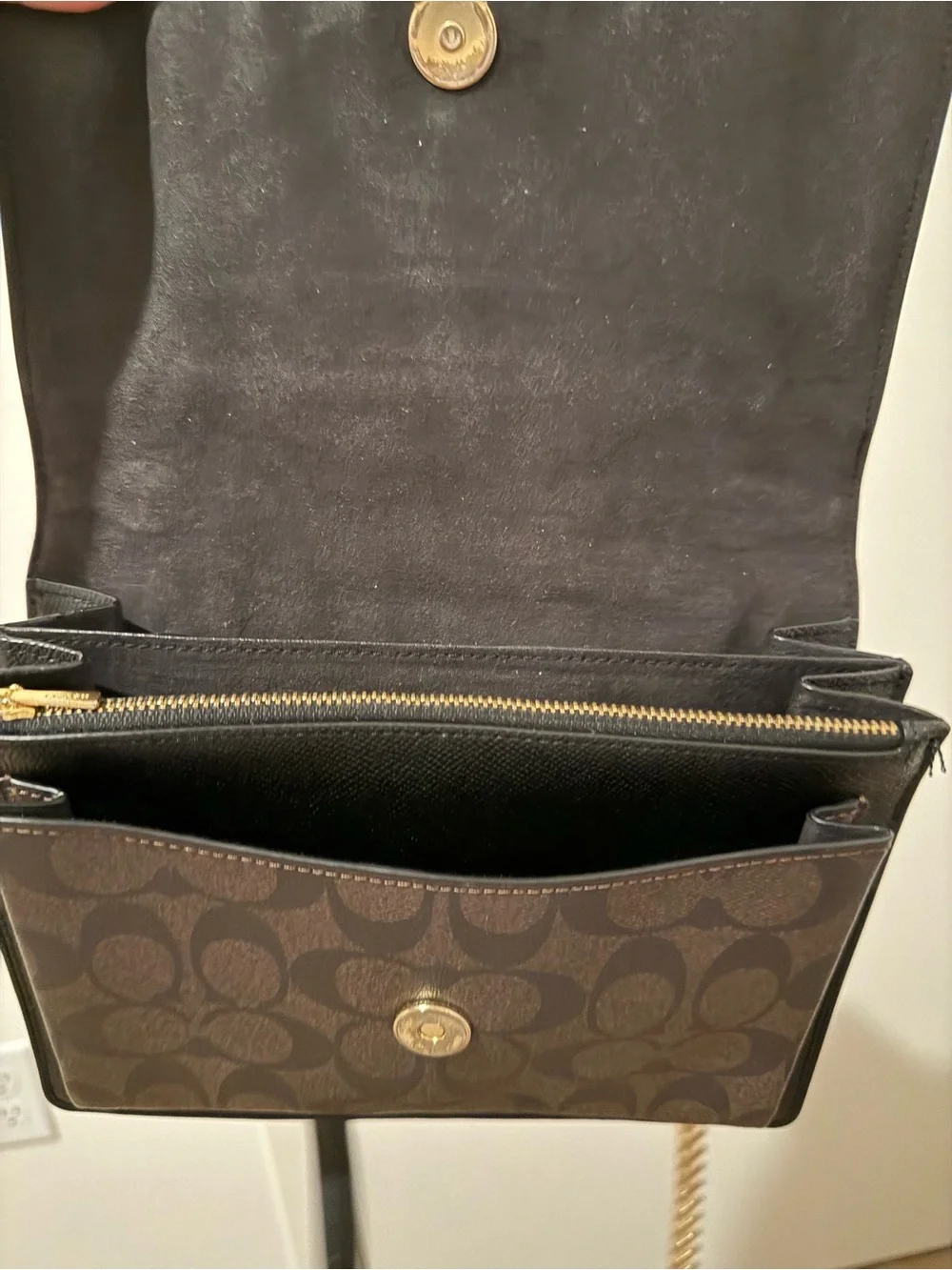 Coach Black & Brown Chain Crossbody Bag with wallet